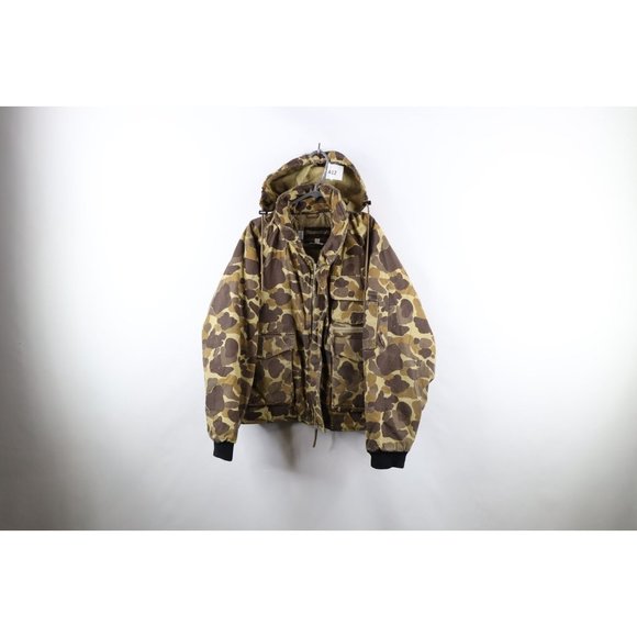 Vintage 90s Streetwear Mens XL Distressed Canvas Camouflage Hooded Puffer Jacket